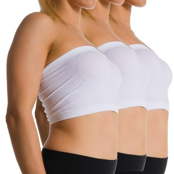3-Pack Women's Seamless Strapless Bandeau Wire Free Tube Top Bra (Non-Padded) (Plus XL-4XL)