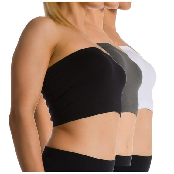 3-Pack Women's Seamless Strapless Bandeau Wire Free Tube Top Bra (Non-Padded) (One S/M/L)
