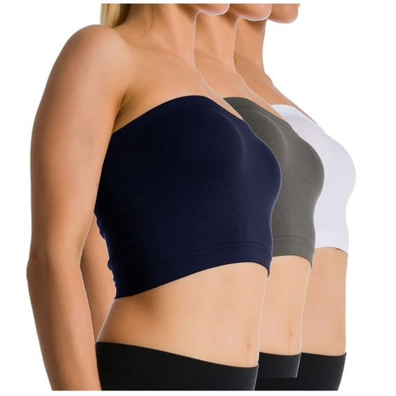 3-Pack Women's Seamless Strapless Bandeau Wire Free Tube Top Bra (Non-Padded) (Plus XL-4XL)
