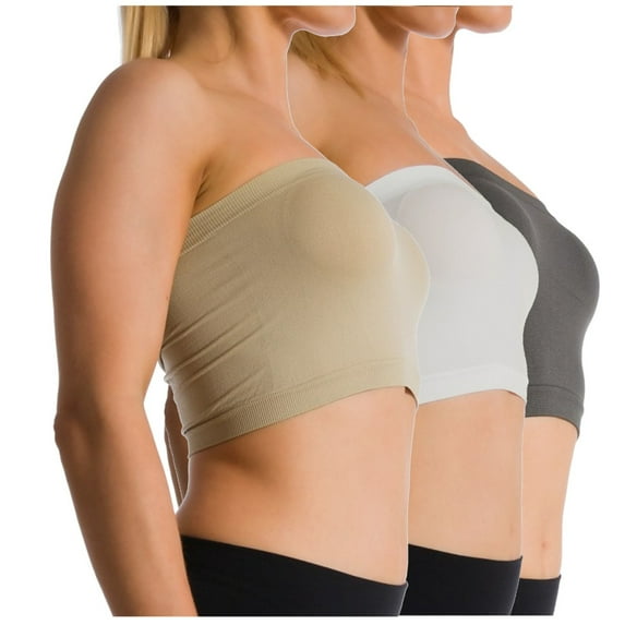 3-Pack Women's Seamless Strapless Bandeau Wire Free Tube Top Bra (Non-Padded) (Plus XL-4XL)