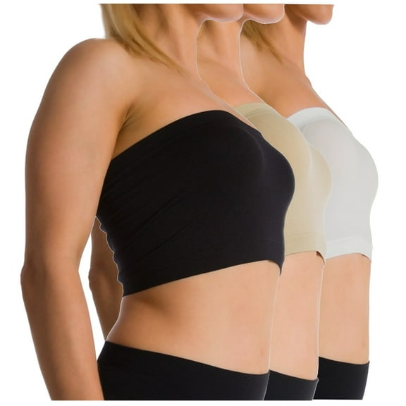 3-Pack Women's Seamless Strapless Bandeau Wire Free Tube Top Bra (Non-Padded) (One S/M/L)