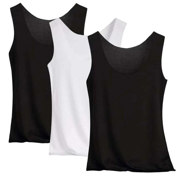 3 Pack Women's Sleeveless Tank Tops Round Neck Slim Fit Fashion Summer Pajama Workout Basic Solid Color Loungewear