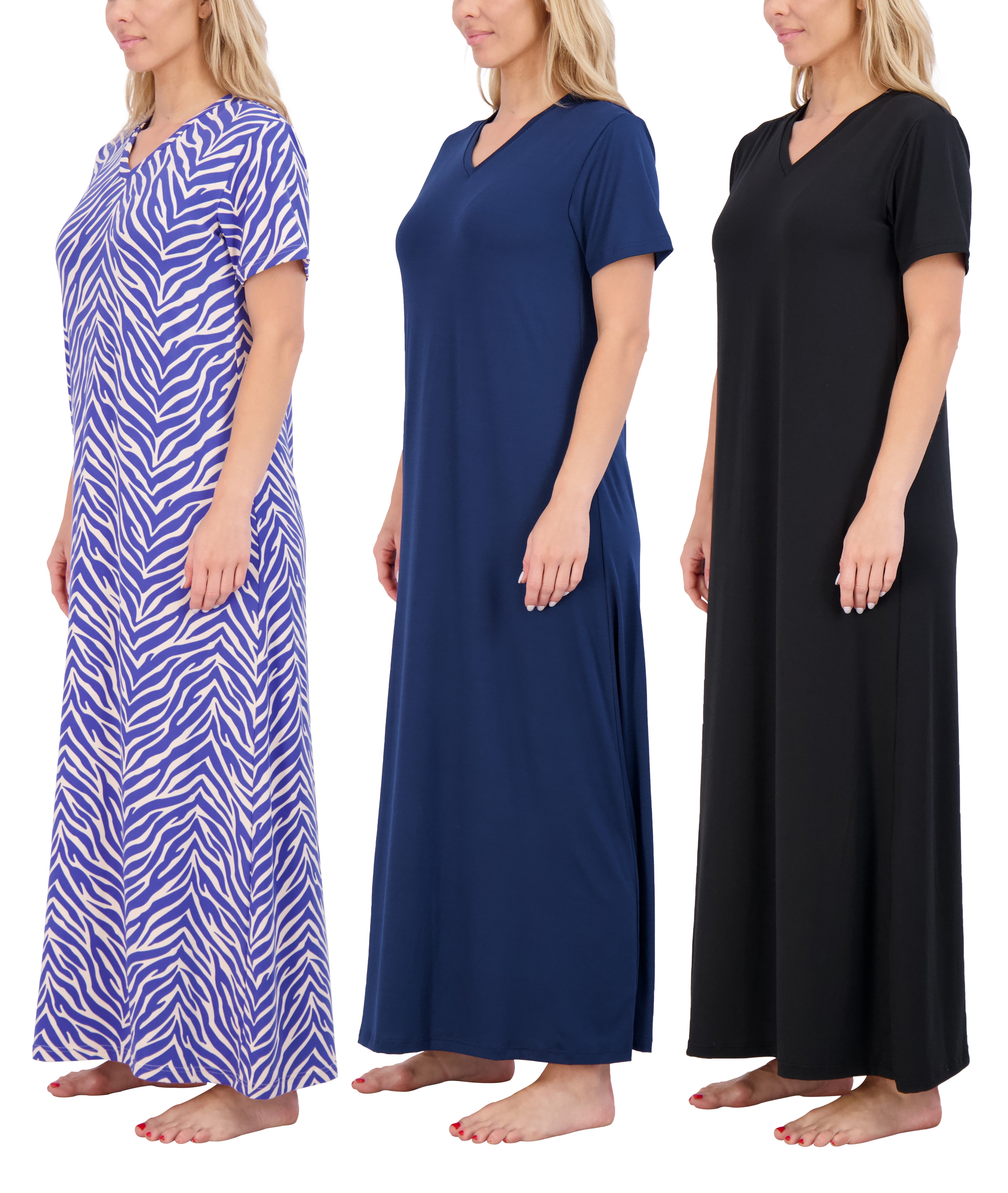 3 Pack: Women's Soft Maxi Long Nightshirt Short Sleeve Soft Nightgown Sleep  Dress (Available in Plus Size)