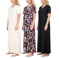 thumbnail image 1 of Real Essentials 3 Pack: Women's Soft Maxi Long Nightshirt Short Sleeve Soft Nightgown Sleep Dress (Available in Plus Size), 1 of 7