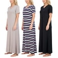 thumbnail image 1 of Real Essentials 3 Pack: Women's Soft Maxi Long Nightshirt Short Sleeve Soft Nightgown Sleep Dress (Available in Plus Size), 1 of 7