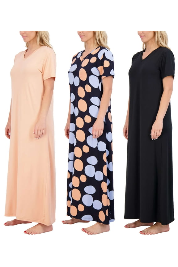 3 Pack: Women's Soft Maxi Long Nightshirt Short Sleeve Soft Nightgown Sleep Dress (Available in Plus Size)