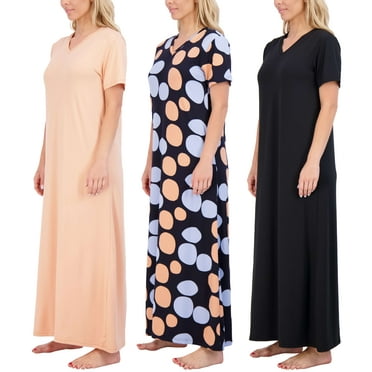 Real Essentials 3 Pack: Women's Soft Maxi Long Nightshirt Short Sleeve Soft Nightgown Sleep Dress (Available in Plus Size)