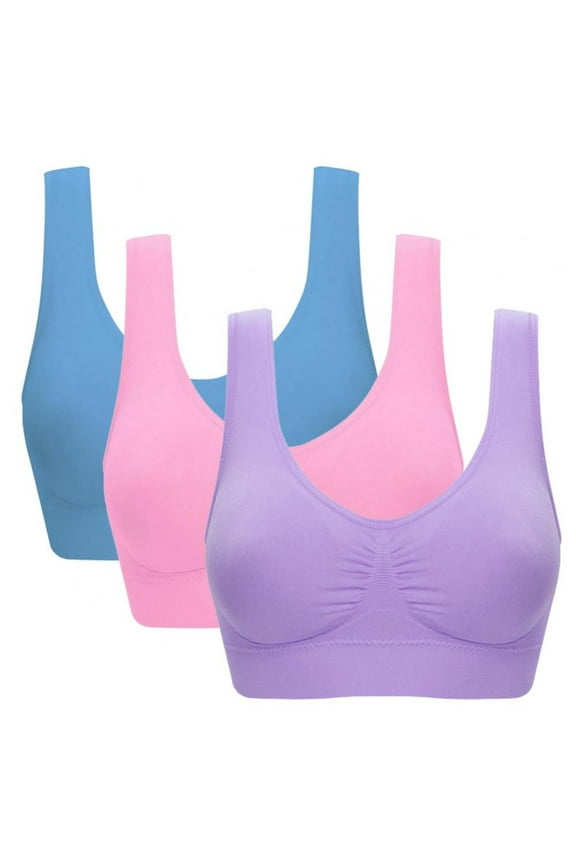 3 Pack Women’s Sports Bra Wirefree Padded Push Up Yoga Bras Seamless Comfortable Plus Size Bra