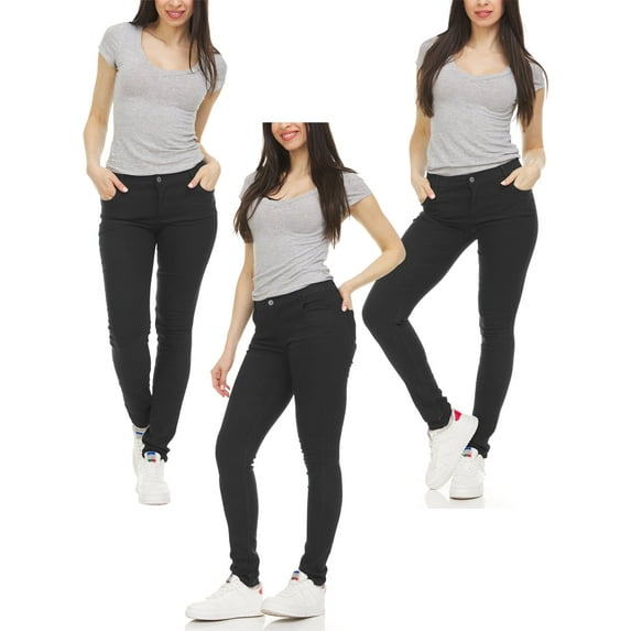 3-Pack Women's Super Stretchy Skinny Fit 5-Pocket Uniform Work Soft Chino Pants