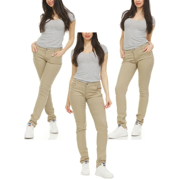3-Pack Women's Super Stretchy Skinny Fit 5-Pocket Uniform Work Soft Chino Pants