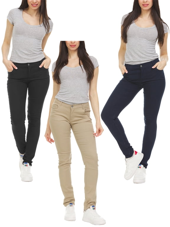 3-Pack Women's Super Stretchy Skinny Fit 5-Pocket Uniform Work Soft Chino Pants