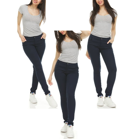 3-Pack Women's Super Stretchy Skinny Fit 5-Pocket Uniform Work Soft Chino Pants