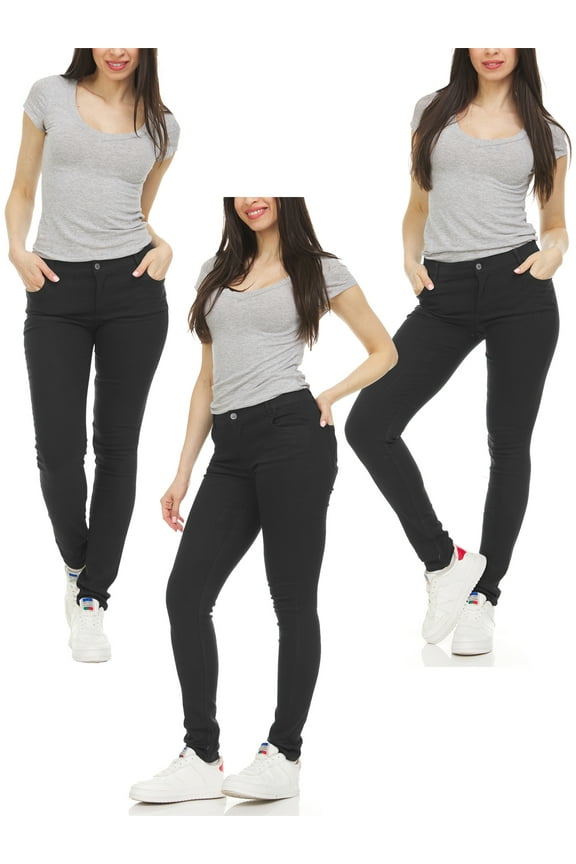 3-Pack Women's Super Stretchy Skinny Fit 5-Pocket Uniform Work Soft Chino Pants