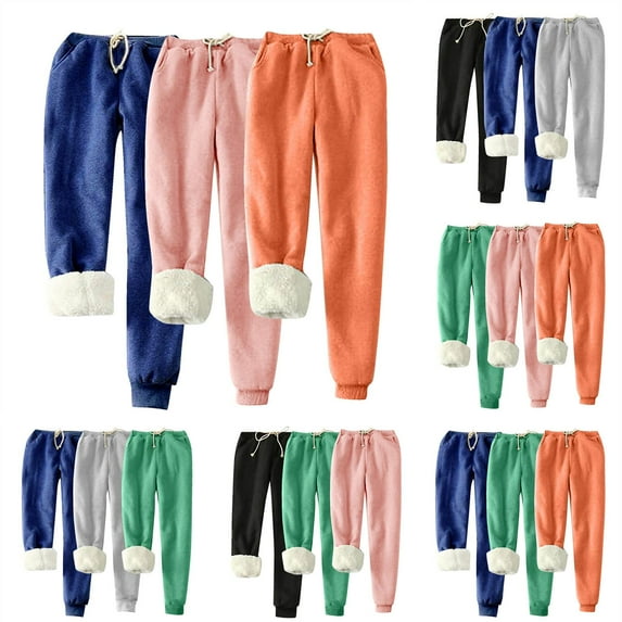 3 Pack Women's Sweatpants Casual Solid Color Velvet Sanitary Loose Home Sweatpants Long Pants (5XL)