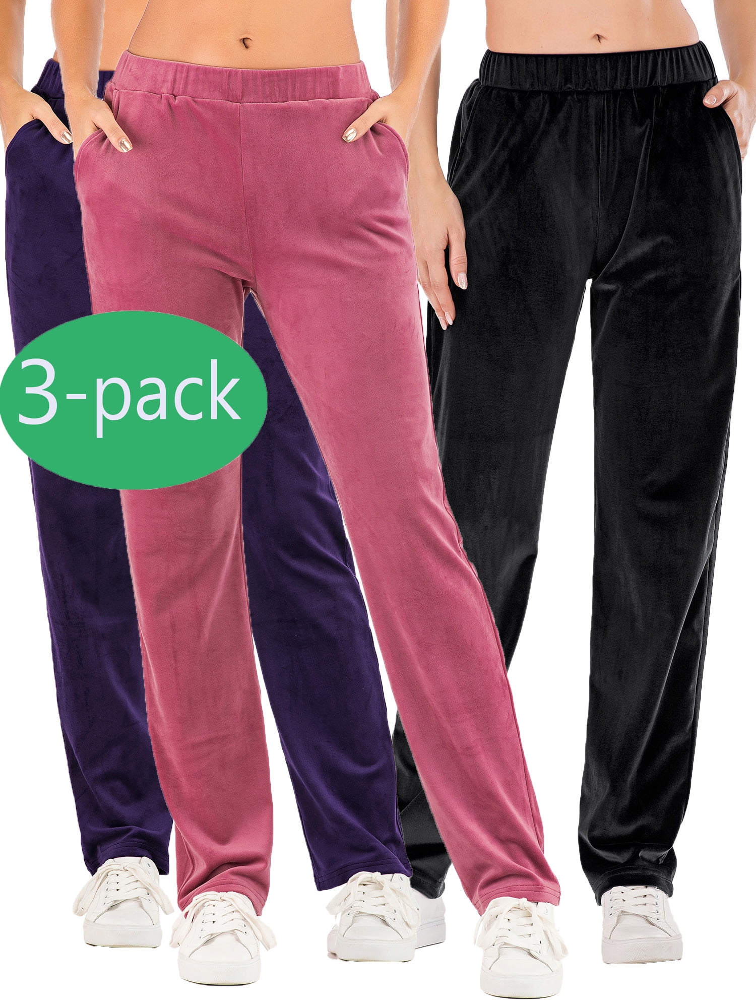 3 Pack Women s Sweatpants Sweatsuit Womens Jogger Sweatpants Velvet High Waist Loose Fit Long Yoga Trousers Pants Only Pant Walmart