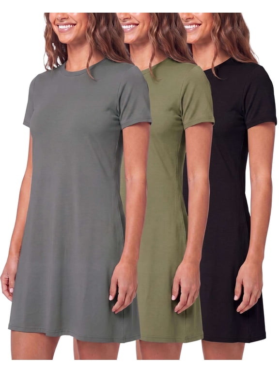3 Pack Women's T Shirt Dresses Casual Short Sleeve Midi Dress Pockets