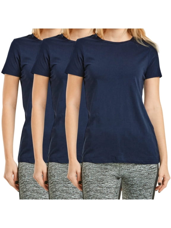 3 Pack Women's T-Shirts 95% Cotton Crew Neck Short Sleeve Tee Tops Classic Fit Regular Size Solid Breathable Casual Athletic Yoga Summer Activewear