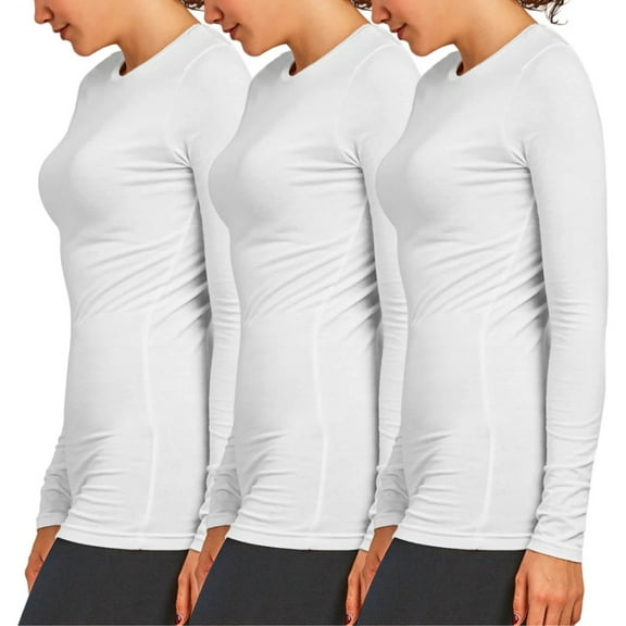 3 Pack Women’s T-Shirts Cotton Long Sleeve Crew Neck Classic Fit Tees Regular S-L Workout Breathable Casual Solid Comfort Tops Womenswear Basic Spring