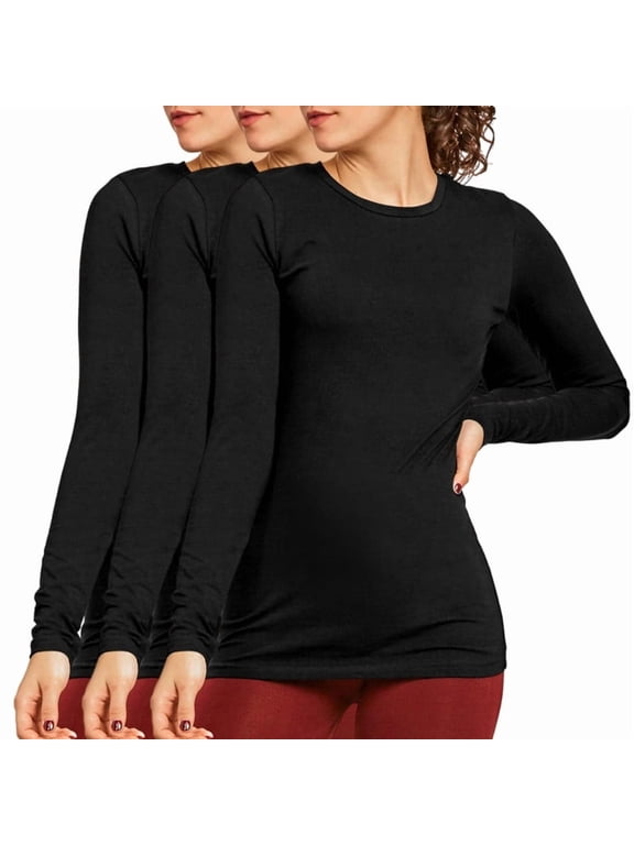 3 Pack Women’s T-Shirts Cotton Long Sleeve Crew Neck Classic Fit Tees Regular S-L Workout Breathable Casual Solid Comfort Tops Womenswear Basic Spring
