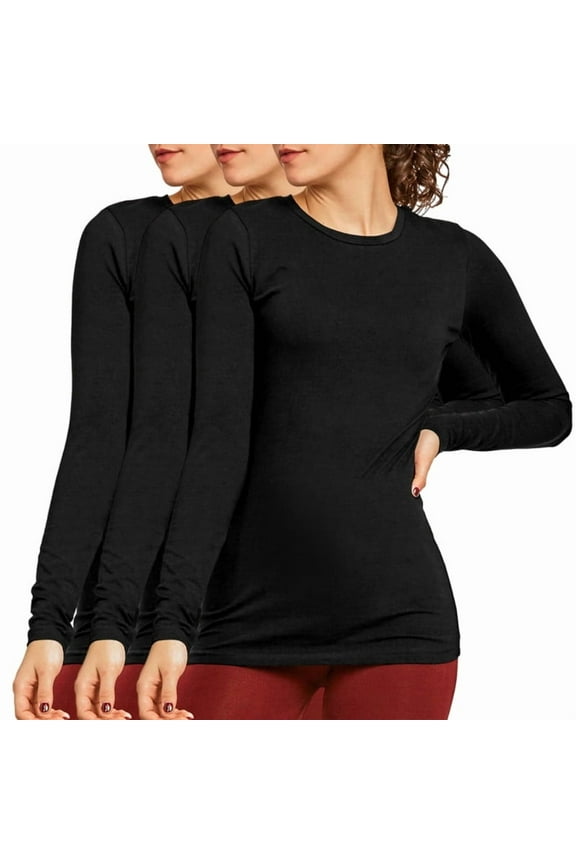 3 Pack Women’s T-Shirts Cotton Long Sleeve Crew Neck Classic Fit Tees Regular S-L Workout Breathable Casual Solid Comfort Tops Womenswear Basic Spring