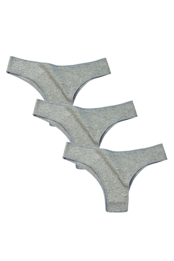 3 Pack Women's Thongs Underwear Ribbed Panties Everyday Bikini Low-Rise G-Strings Soft Comfortable Female Underpants Knickers Briefs