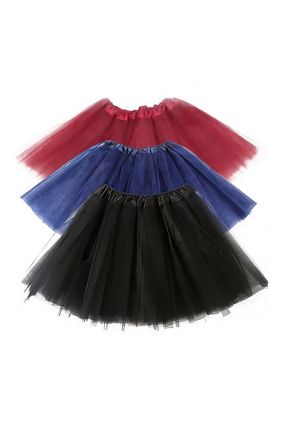 3-Pack Women's Tulle Tutu Skirt Set, Layered Mesh Dance Skirt, Elastic Waist Party Costume Skirt, 3PC Ballet Performance Mini Skirt Black A