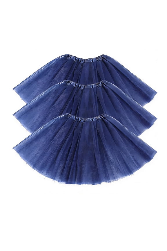 3-Pack Women's Tulle Tutu Skirt Set, Layered Mesh Dance Skirt, Elastic Waist Party Costume Skirt, 3PC Ballet Performance Mini Skirt Dark Blue A