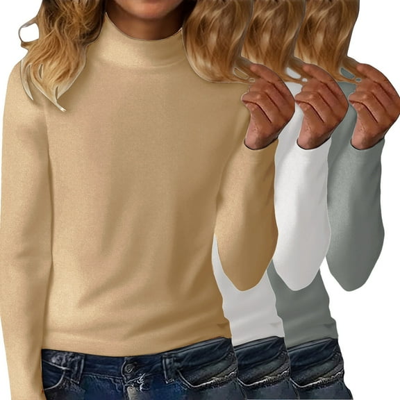 3 Pack Women's Turtleneck Long Sleeve Tops Thermal Underwear Base Layer Fall Winter Shirts Mock Neck Sweater 2026 Classic Trendy Turtleneck Shirts Cozy Warm Tops Fall Winter Fashion Clothes L-5Xl