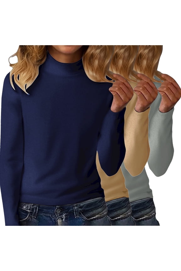 3 Pack Women's Turtleneck Long Sleeve Tops Thermal Underwear Base Layer Fall Winter Shirts Mock Neck Sweater 2026 Classic Trendy Turtleneck Shirts Cozy Warm Tops Fall Winter Fashion Clothes L-5Xl