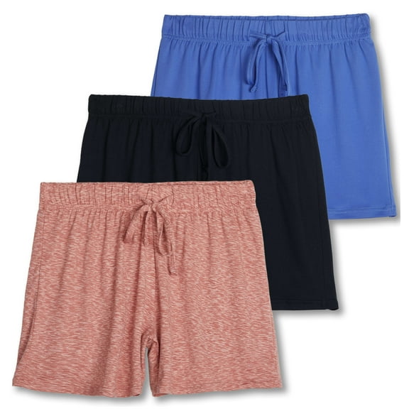 Real Essentials 3 Pack: Womens Ultra-Soft Comfy Stretch Pajama Lounge Shorts Elegant Sleepwear(Available In Plus Size)