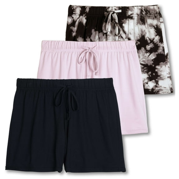 Real Essentials 3 Pack: Womens Ultra-Soft Comfy Stretch Pajama Lounge Shorts Elegant Sleepwear(Available In Plus Size)