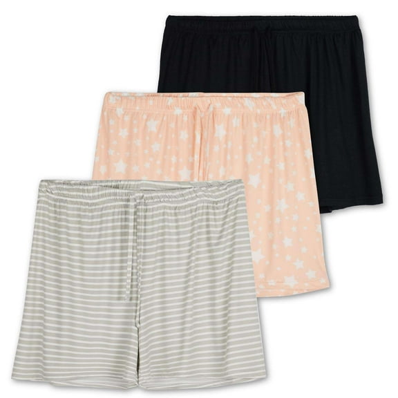 Real Essentials 3 Pack: Womens Ultra-Soft Comfy Stretch Pajama Lounge Shorts Elegant Sleepwear(Available In Plus Size)
