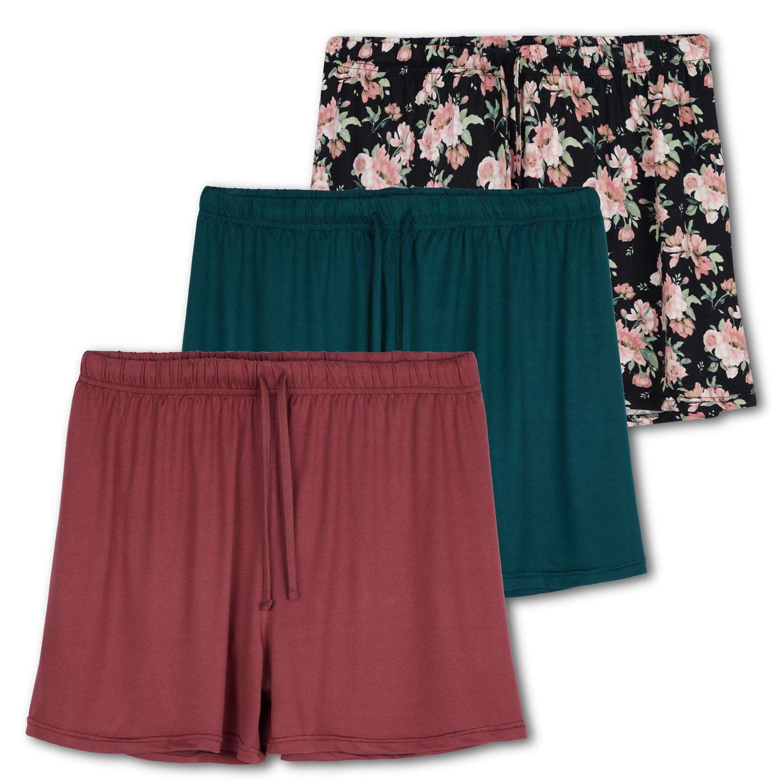 Real Essentials 3 Pack: Womens Ultra-Soft Comfy Stretch Pajama Lounge Shorts Elegant Sleepwear(Available In Plus Size)