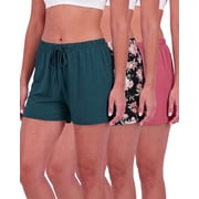 Real Essentials 3 Pack: Women's Pajama Shorts Sleep Lounge Sweatshorts Comfy Sleepwear Bottoms (Available In Plus Size)