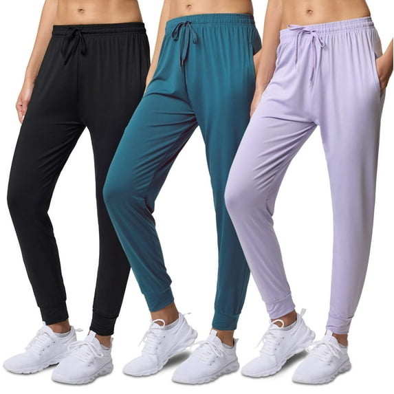 Real Essentials 3 Pack: Womens Dry-Fit Active Athletic Joggers Yoga Lounge Pants - Drawstring (Available in Plus Size)