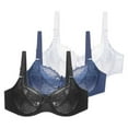 thumbnail image 1 of 3 Pack Women's Underwire Minimizer Bra Unlined Full Bust Bra Non-Padded Plus Size Bra Sexy lace Bra, 1 of 5