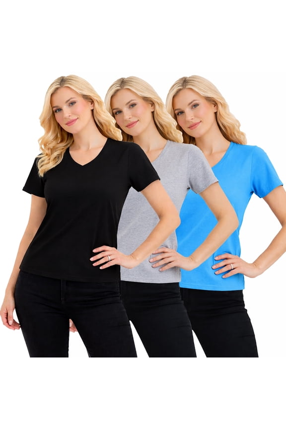 3-Pack Women's V-Neck Short Sleeve 100% Cotton Summer Tee Tops S-XXL