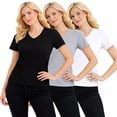 thumbnail image 1 of 3-Pack Women's V-Neck Short Sleeve 100% Cotton Summer Tee Tops S-XXL, 1 of 6