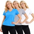 thumbnail image 1 of 3-Pack Women's V-Neck Short Sleeve 100% Cotton Summer Tee Tops S-XXL, 1 of 6