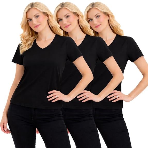 3-Pack Women's V-Neck Short Sleeve 100% Cotton Summer Tee Tops S-XXL