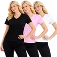 thumbnail image 1 of 3-Pack Women's V-Neck Short Sleeve 100% Cotton Summer Tee Tops S-XXL, 1 of 6