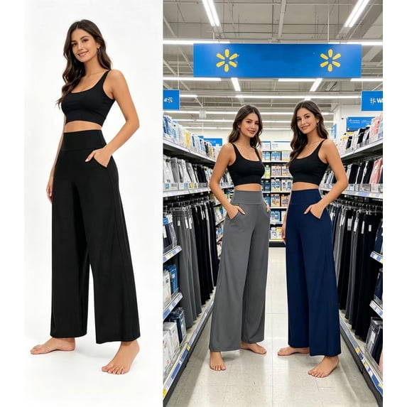 3 Pack Women's Wide Leg Pants with Pockets High Waist Loose Sweatpants Casual Lounge Yoga Workout Palazzo