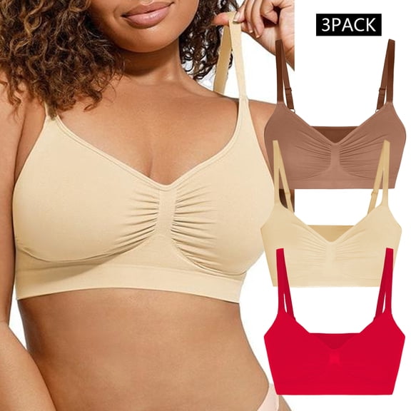 3 Pack Women's Wireless Bras, Full Coverage Stretch Sport Bras Seamless Push Up Supportive Soft Comfortable Everyday Bras Cami Bra Tshirt Bras For Women, L-2XL