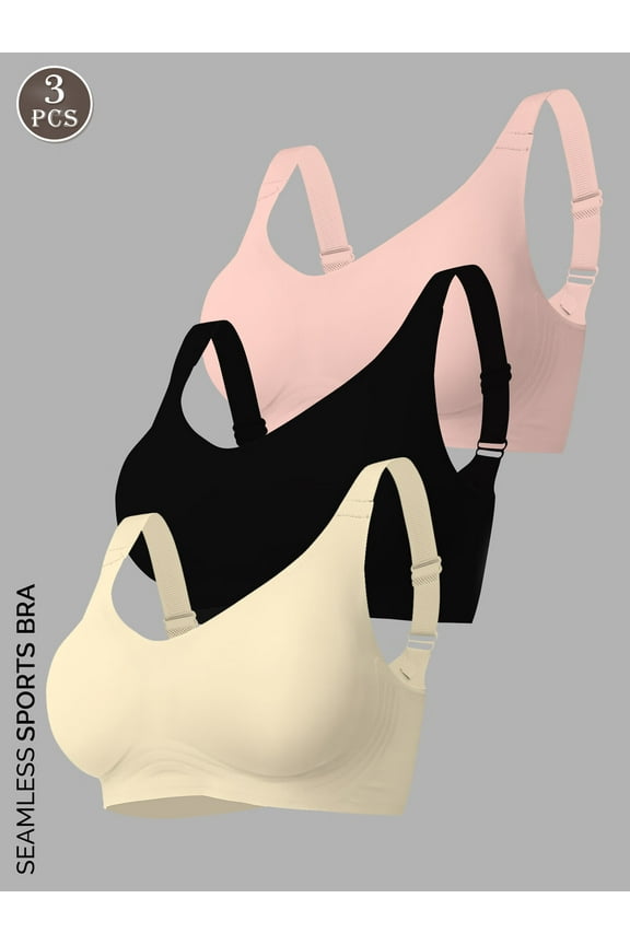 3-Pack Women's Wireless Jelly Bras,Push Up Comfort Soft No Underwire Full Coverage T-Shirt Bra