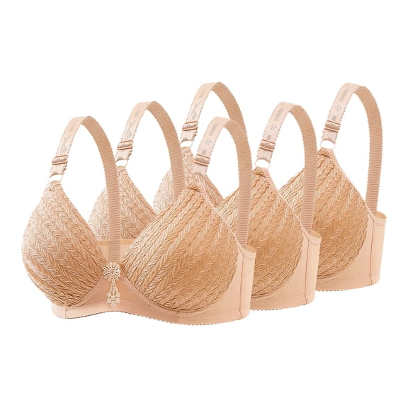 3-Pack Women's Wireless Lace Bras, Full Cup No Underwire Bralettes, Push up Comfortablesble Everyday Brassieres