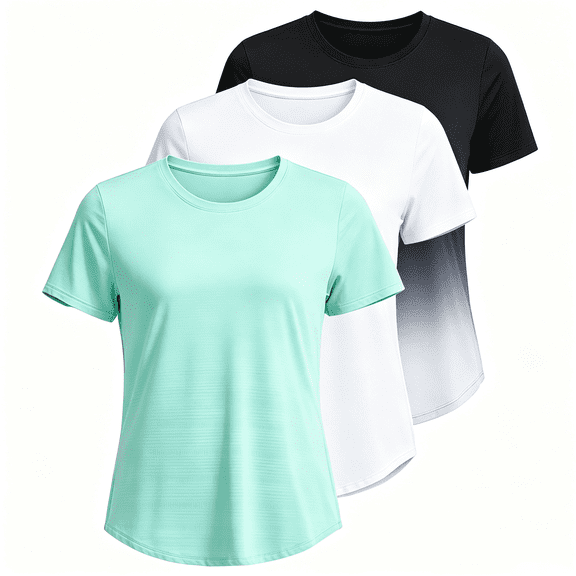 3 Pack Women's Workout Tops, Short Sleeve UPF 50 Rash Guard Athletic Shirts, Quick Dry for Yoga Gym Running L