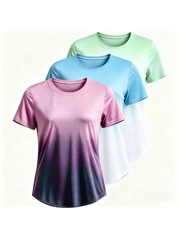 3 Pack Women's Workout Tops, Short Sleeve UPF 50+ Rash Guard Athletic Shirts, Quick Dry for Yoga Gym Running L