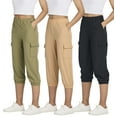 thumbnail image 1 of 3 Pack:Women's Woven Cargo Capri Jogger Pants Tactical Hiking 5 Pockets Water Resistant Quick Dry Active Pockets Drawstring, 1 of 7