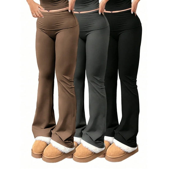 3-Pack Women’s Yoga Pants – High Waisted Bootcut Flare Leggings with Elastic Waist Trousers Style Workout Casual Gym Pants