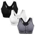 thumbnail image 1 of 3 Pack Women's Zip Front Sports Bra Wireless Padded Push Up Sports Top Fitness Gym Yoga Workout Bra Sports Bra, 1 of 7